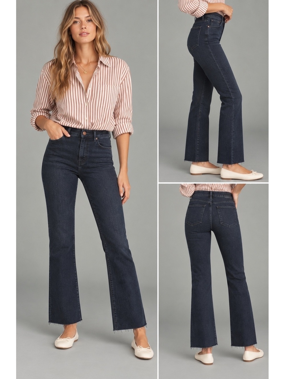 NWT Anthropologie The Yaya Mid Rise Crop Flare Jeans dark blue 25